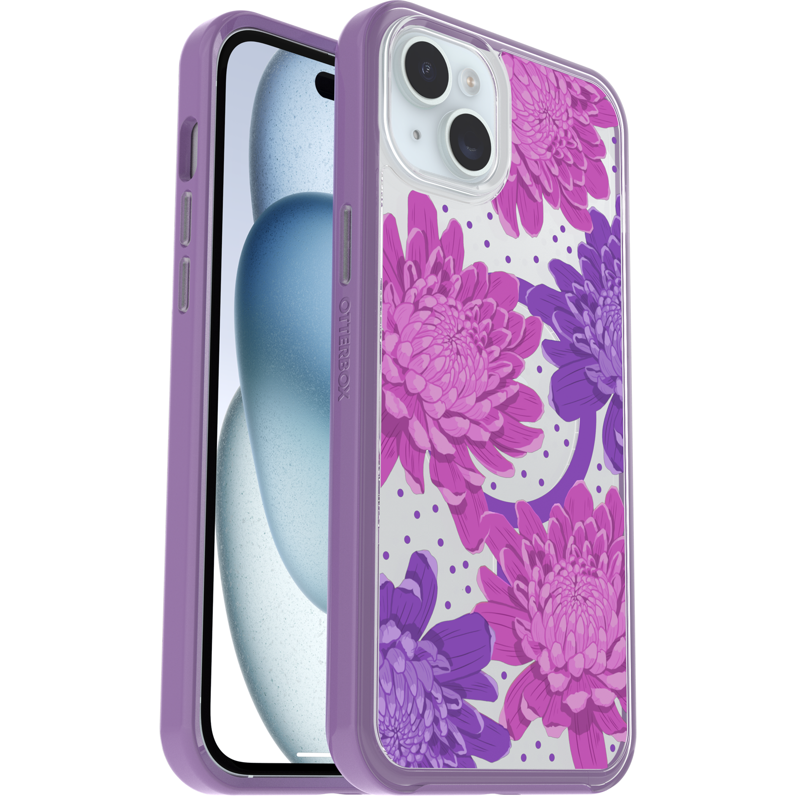iPhone 15 Plus en iPhone 14 Plus Symmedry Series Clear Skal för MagSafe Fluttering Flora