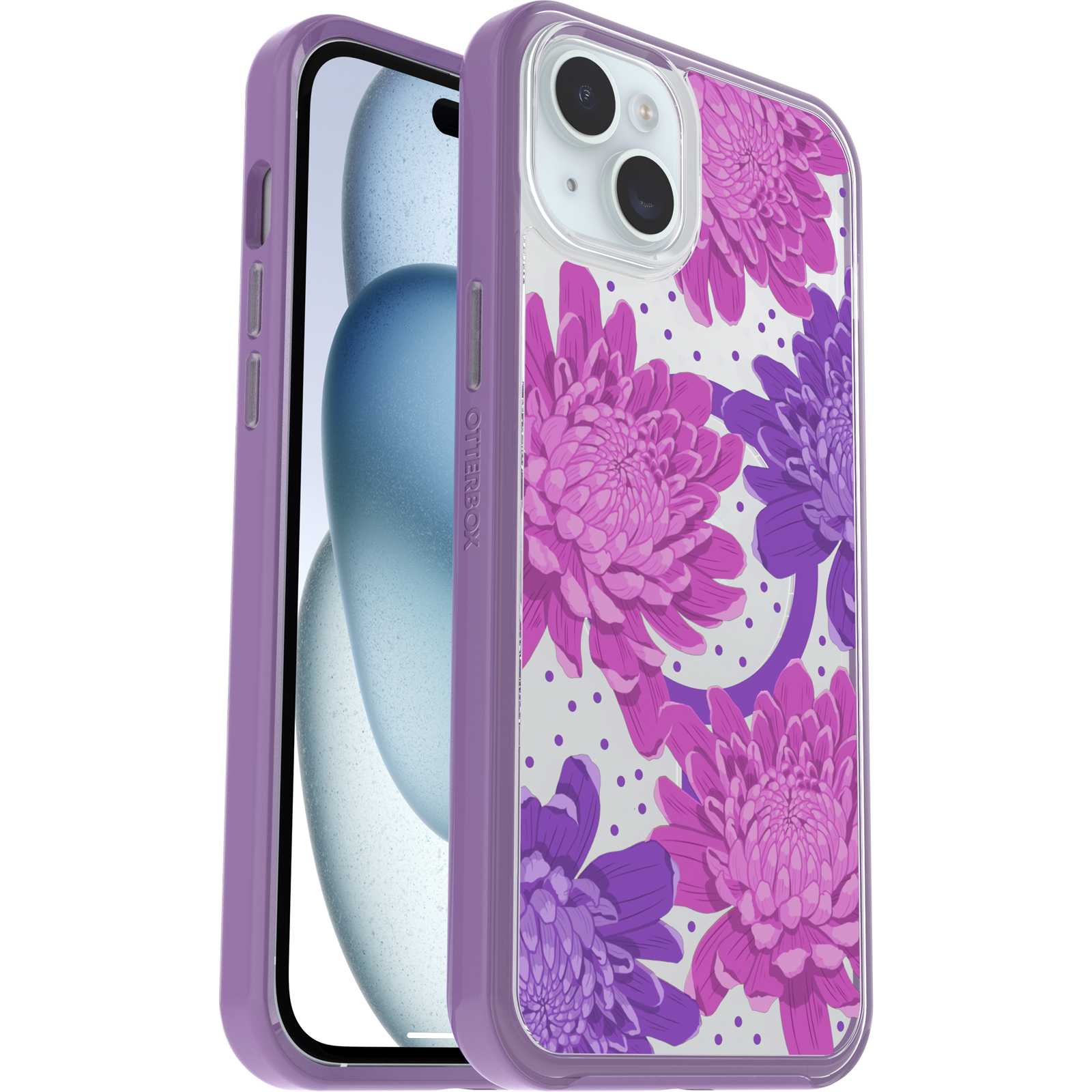 iPhone 15 Plus en iPhone 14 Plus Symmedry Series Clear Skal för MagSafe Fluttering Flora