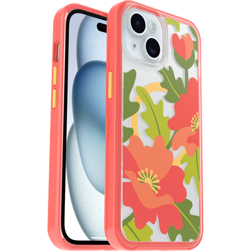 product image 1 - iPhone 16e e iPhone 15/14/13 Custodia Symmetry Series Clear per MagSafe Fluttering Flora